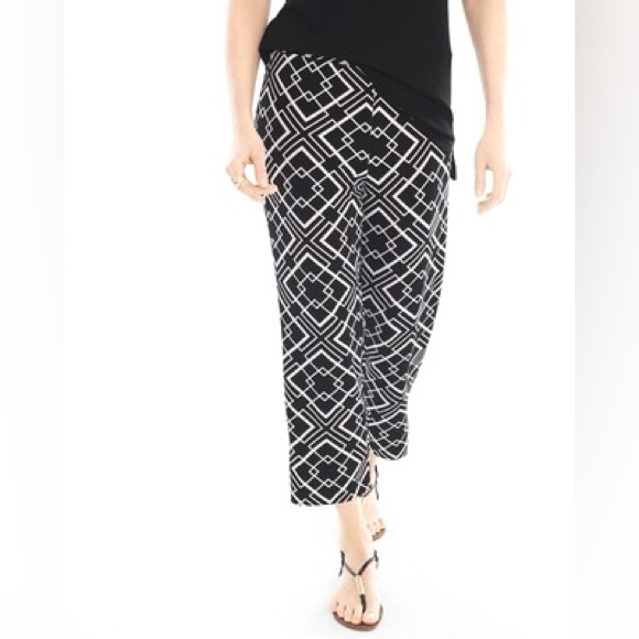 Chico’s Travelers Geometric Print Crop Pants Women’s Size M Pull On Straight Leg - Picture 1 of 10